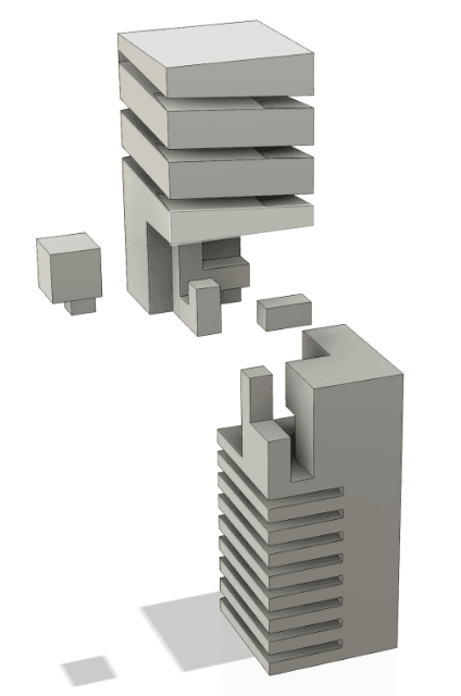 Exploded view of the Phase 1 interlocking rib design