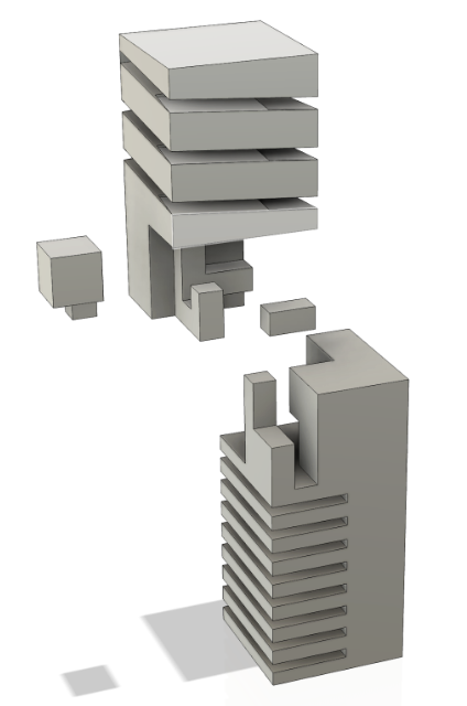 Exploded view of the Phase 1 interlocking rib design